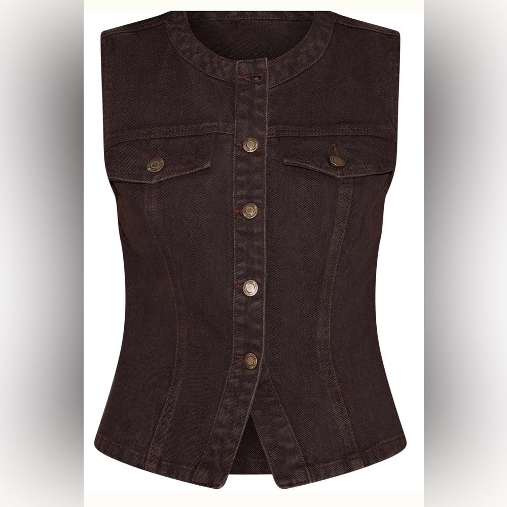 Dark Chocolate Denim Button Up Top